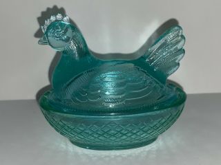 Degenhart Art Glass Hen On Nest - Blue Green (with Mark)