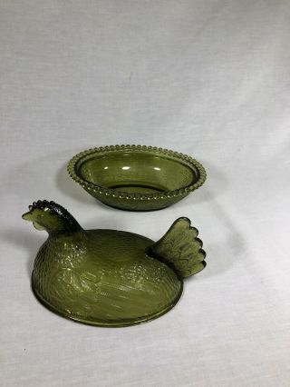 Indiana Glass Hen On Nest Olive Green Chicken Candy Dish Bowl With Lid 2