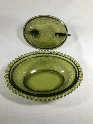 Indiana Glass Hen On Nest Olive Green Chicken Candy Dish Bowl With Lid 3