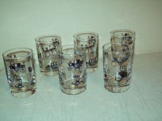 Vintage Libbey Barware Glasses Small Rock Glass Horse & Buggy Carriage Decor