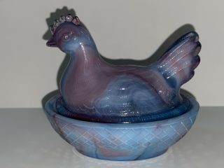 Boyd Crystal Art Glass Hen On Nest - Fantasia Purple/blue (with Mark)