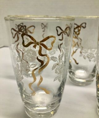 Set Of 6 Vintage White Rose And Gold Ribbon Glasses Libbey?