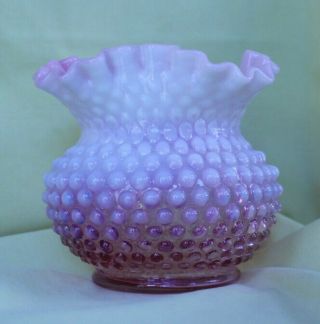 Fenton Glass Company Cranberry Pink Opalescent Hobnail Ruffled Top Vase