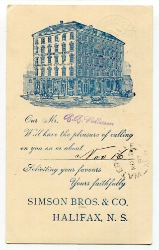 Canada Stationery - Morris Street Halifax Ns 1897 Simson Bros - Illustrated Pc -