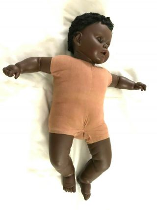 Vintage Large 24 Inch Black Baby Doll With Cloth Body And Vinyl Limbs