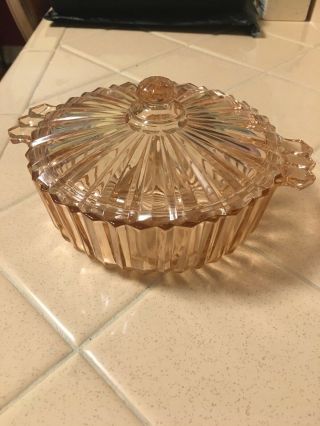 Pink Depression Glass 2 Handled Candy/trinket Dish With Lid