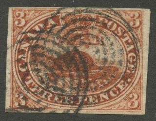 Canada 1852 Beaver 3d Deep Red Colour Variety,  Cracked Roller Transfer 4i