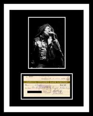 Bob Marley Signed Check & Photo Print Display Reggae