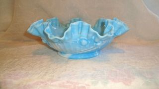 Fenton Art Glass Blue Marble Slag Rose Bowl Cabbage Milk Glass 9 "