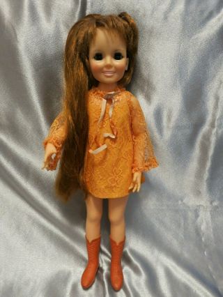 Vintage 1970 Ideal Crissy Grow Hair Velvet Talking Doll Great 18 "