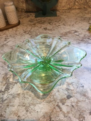 Vintage Vaseline Glass Small Footed Candy Dish