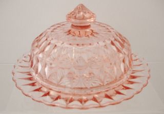 Pink Depression Glass Covered Butter Dish Jeannette Glass Windsor Pattern