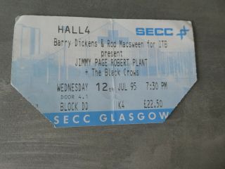 Jimmy Page Robert Plant Black Crows Crowes Gig Ticket Secc Glasgow Jul 1995