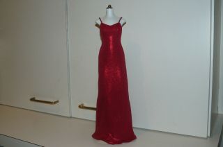 Franklin Princess Diana Red Lame Gown Gently Displayed For Vinyl 16 In Doll