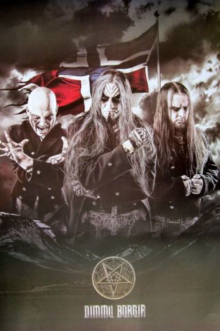 Dimmu Borgir " Group Standing By Norway Flag " Poster From Asia - Black Metal Music