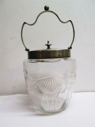 Antique Pressed Glass Biscuit Barrel Jar Epns (plated Nickel Silver) Lid/handle