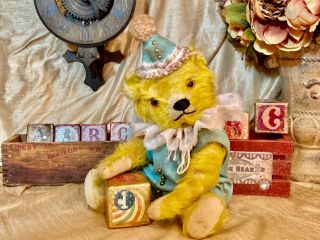 13” Antique 1920s Rare Gund Teddy Bear,  Sparse Mohair,  Long Arms,  Custom Outfit