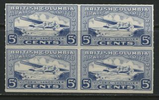 Canada 1928 Bc Airways Airmail 5 Cents Block Of 4 Unmounted Nh