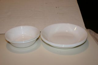 Vintage Corning Corelle Winter Frost White Set (2) 6 " Bowls (3) 8 1/4 " Bowls