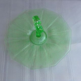Green Chandelier Pattern Etched Depression Glass Keyhole Handled Tray