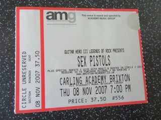 Sex Pistols - Concert Ticket - 08 Nov 2007 - London (brixton Academy)
