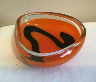 Vintage Flygsfor Coquille Orange & Black Swirl Mid Century Modern Bowl