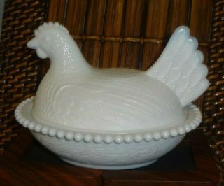 Vintage Indiana White Milk Glass Hen On Nest Candy Dish Unmarked