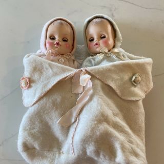 Vintage Effanbee Babykin Twins Baby Dolls 1968 Clothing Blanket Bibs