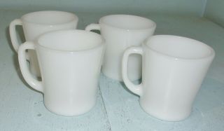 Vintage Set Of 4 White Milk Glass Fire King D Handle Coffee Cups Mugs