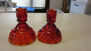 Vintage Smith Moon & Star Amberina Glass 4.  5 " Tall Taper Candle Holder Pair
