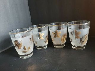 Vintage Libbey Gold Leaf Frosted Glasses Set Of 4