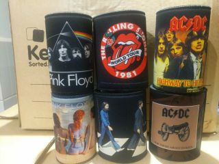 6 Band Can Stubby Coolers - Acdc Pink Floyd Rolling Stones The Beatles