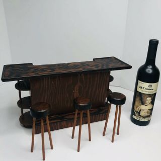 Vintage Handmade Miniature Mid Modern Tavern Bar - Wood Doll - 1/5 Scale (l)