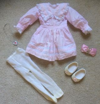 American Girl Nellie Spring Party Dress Complete Outfit Necklace Pink Clip Tight