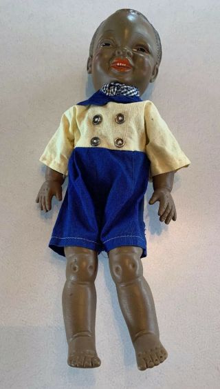 Vintage 60’s African American Black Soft Rubber Squeaker Boy Doll 12”
