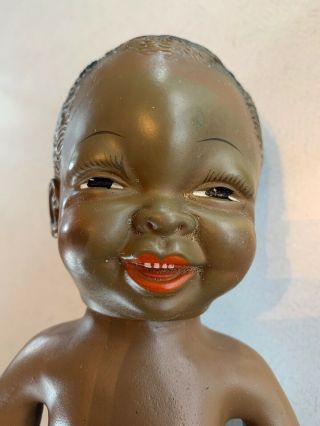 Vintage 60’s African American Black Soft Rubber Squeaker Boy Doll 12” 2