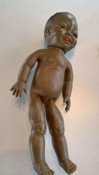 Vintage 60’s African American Black Soft Rubber Squeaker Boy Doll 12” 3