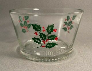 Indiana Glass Christmas " Holly With Red Berries " Clear Serving Bowl / Ice Bucket