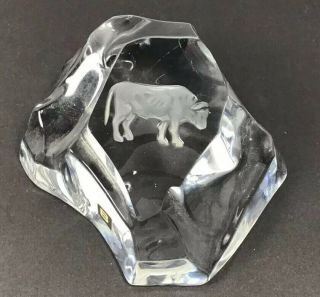Vtg Val St Lambert Taurus Bull Paperweight Crystal Art Glass Zodiac Sculpture