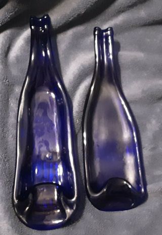 Cobalt Blue Melted Flat/flattened Glass Bottle Spoon Rest / Platter Tray