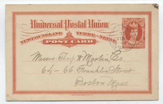 1908 Newfoundland Postal Card To Us Commercial Use Unitrade Ux8 [y5140]