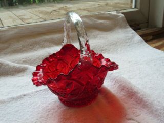 Vintage Ruby Red Glass Candy Dish With Glass Handle