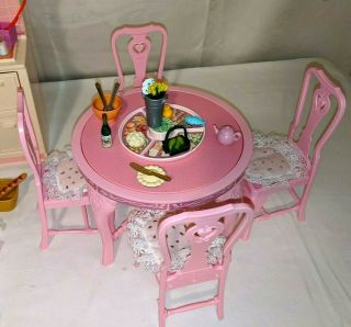 Vintage 1987 Mattel Barbie Doll Sweet Roses Kitchen Refrigerator Stove Table Set 3