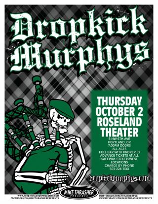 Dropkick Murphys 2014 Gig Poster Portland Oregon Concert