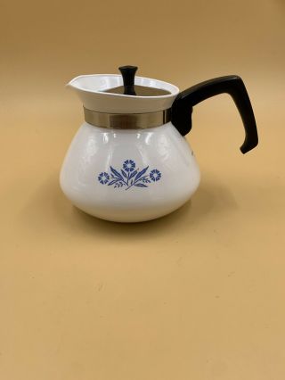 Corning Ware 6 Cup Coffee Pot Blue Cornflower Vintage W/ Lid Stovetop