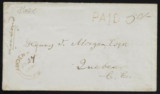 Camden East 1865 (jy27) Paid 5 Lennox & Addington Stampless First Cents Decimal