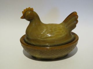 Boyd Art Glass Caramel Slag Glass Chicken / Hen On Nest