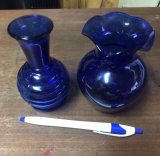 Two Small Cobalt Blue Glass Vases 4.  5 " Tall