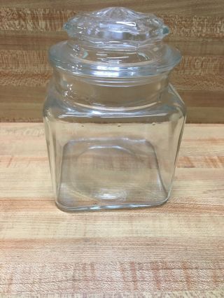 Vintage Square 16oz Clear Glass Cookie Candy Biscotti Jar W/ Lid