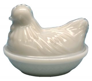 Vintage Hazel Atlas Milk Glass Chicken Hen In A Basket On A Nest Cover Fast Ship